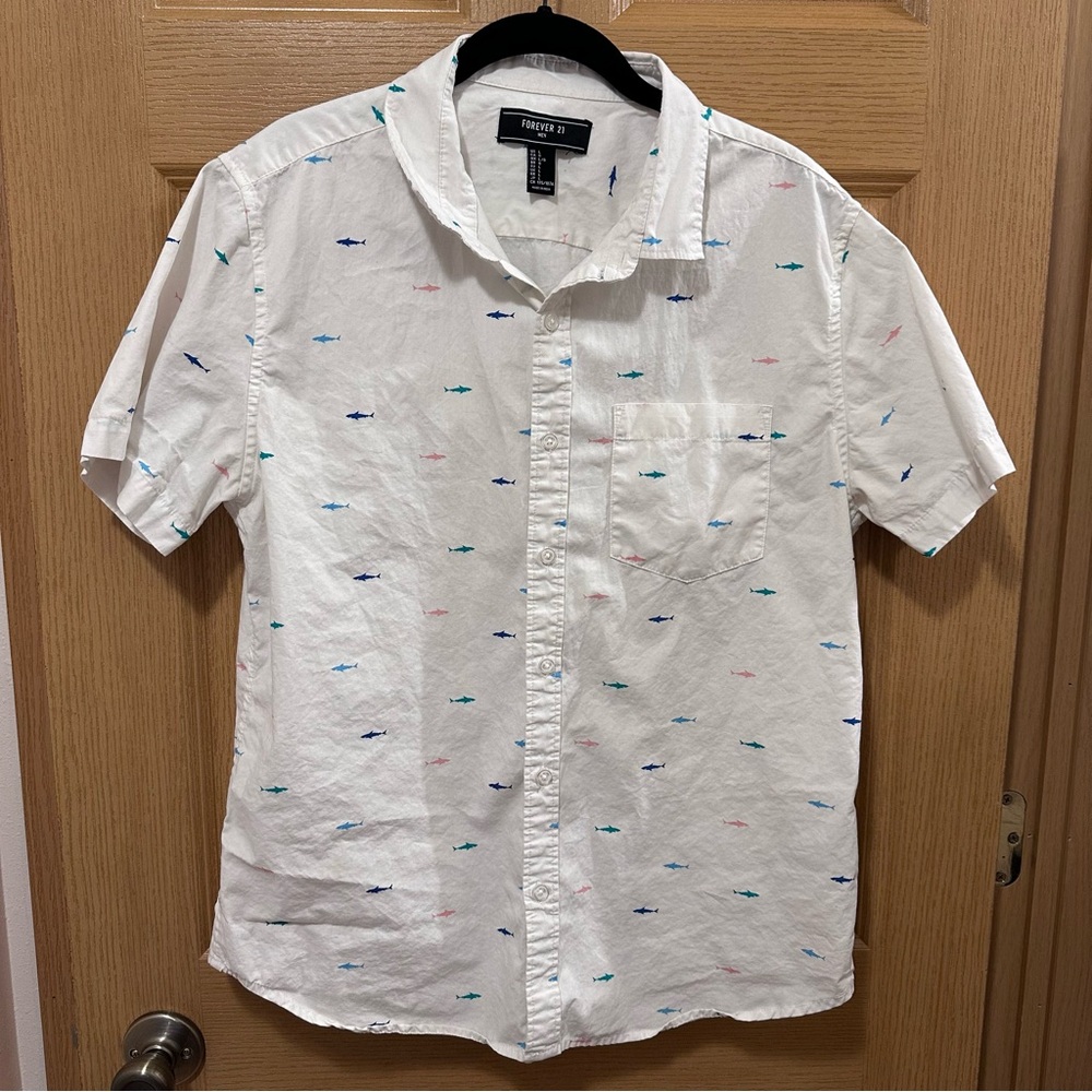 Forever 21 White Shark Print Shirt